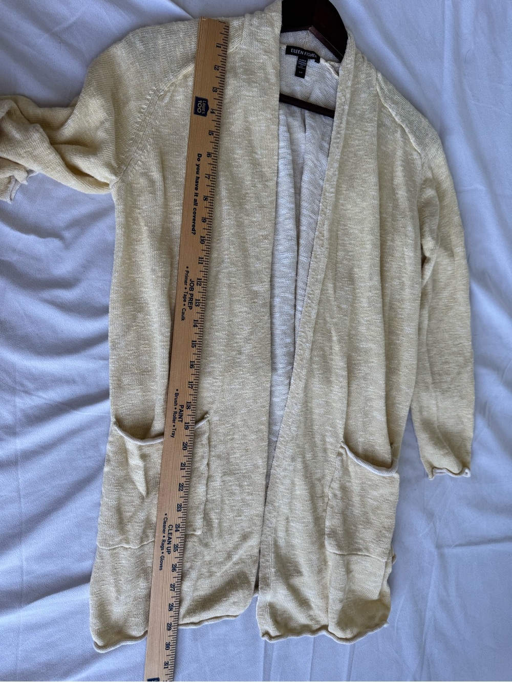 Eileen Fisher Organic Cotton Linen Slub Long Cardigan butter yellow knit small - Picture 6 of 7